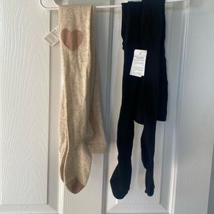 Girls Gap Tights One Size Fits Most 2 Pais Black and Cream Colored